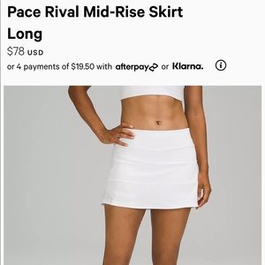 size 10 tall lululemon pace rival skirt